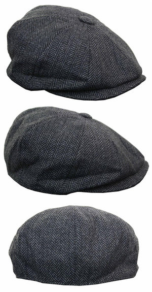 Men's Tweed Newsboy Cap Peaky Blinder Flat Check Grandad Hat - Charcoal - King Ice - 4