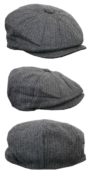 Men's Tweed Newsboy Cap Peaky Blinder Flat Check Grandad Hat - Light Grey - King Ice - 8