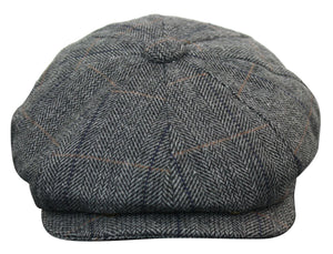 Men's Tweed Newsboy Cap Peaky Blinder Flat Check Grandad Hat - Light Grey - King Ice - 9