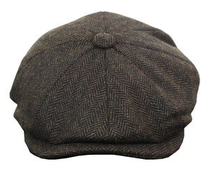 Men's Tweed Newsboy Cap Peaky Blinder Flat Check Grandad Hat - Timber - King Ice - 1