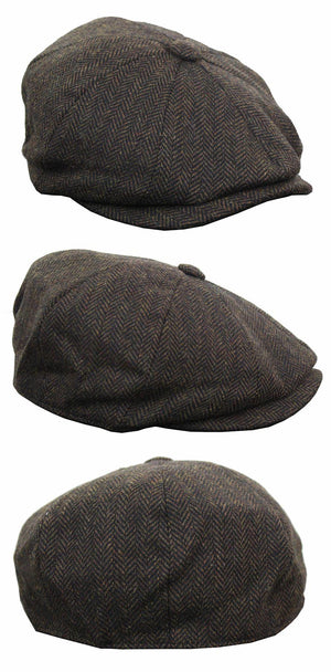 Men's Tweed Newsboy Cap Peaky Blinder Flat Check Grandad Hat - Timber - King Ice - 2