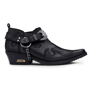 Scarpe Western da Uomo Vera Pelle Effetto Coccodrillo Cintura in Metallo e Tacco Cubano - Nero - Etor - 1