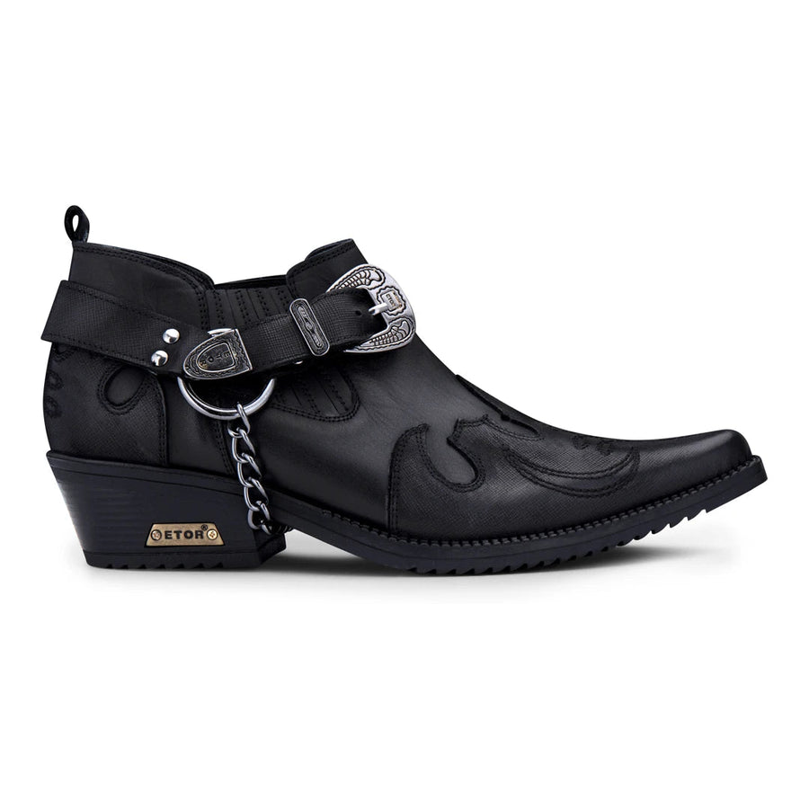 Herrenschuhe 100% Echtleder Krokodil und Schlangenleder Muster Metallische Kette - Schwarz - Etor - 1