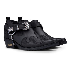 Scarpe Western da Uomo Vera Pelle Effetto Coccodrillo Cintura in Metallo e Tacco Cubano - Nero - Etor - 2