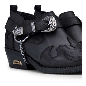 Scarpe Western da Uomo Vera Pelle Effetto Coccodrillo Cintura in Metallo e Tacco Cubano - Nero - Etor - 3