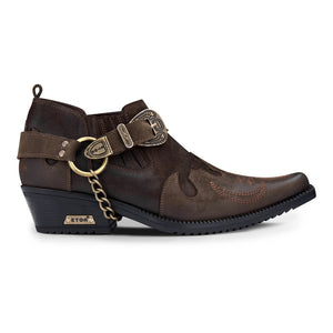 Scarpe Western da Uomo Vera Pelle Effetto Coccodrillo Cintura in Metallo e Tacco Cubano - Marrone - Etor - 6