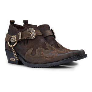 Scarpe Western da Uomo Vera Pelle Effetto Coccodrillo Cintura in Metallo e Tacco Cubano - Marrone - Etor - 7