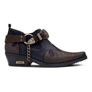 Scarpe Western da Uomo Vera Pelle Effetto Coccodrillo Cintura in Metallo e Tacco Cubano - Blu Scuro - Etor - 11