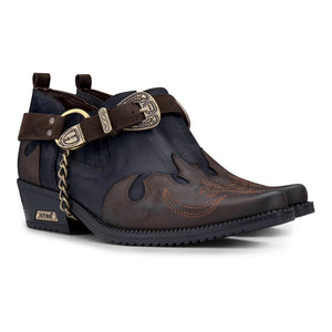 Scarpe Western da Uomo Vera Pelle Effetto Coccodrillo Cintura in Metallo e Tacco Cubano - Blu Scuro - Etor - 12