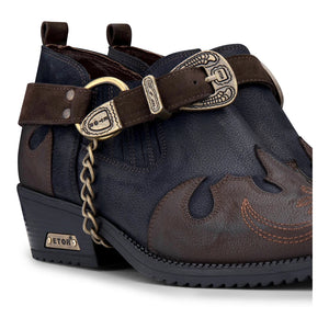 Scarpe Western da Uomo Vera Pelle Effetto Coccodrillo Cintura in Metallo e Tacco Cubano - Blu Scuro - Etor - 13