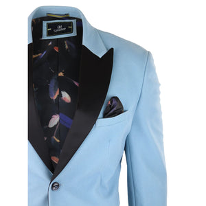 Mens Velvet Blazer Tuxedo Jacket Black Satin Lapel Pastel Blue Pink Green - House of Cavani - 11
