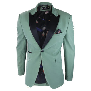 Mens Velvet Blazer Tuxedo Jacket Black Satin Lapel Pastel Blue Pink Green - House of Cavani - 6