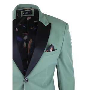 Mens Velvet Blazer Tuxedo Jacket Black Satin Lapel Pastel Blue Pink Green - House of Cavani - 7