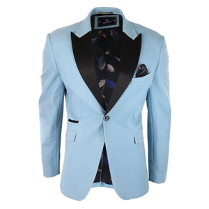 Mens Velvet Blazer Tuxedo Jacket Black Satin Lapel Pastel Blue Pink Green - House of Cavani - 9