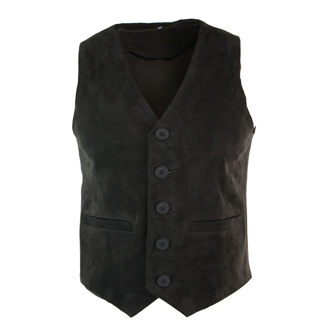 Men's Waistcoat Gilet Suede Leather Black Brown Burgundy Tan - Infinity Leather - 1