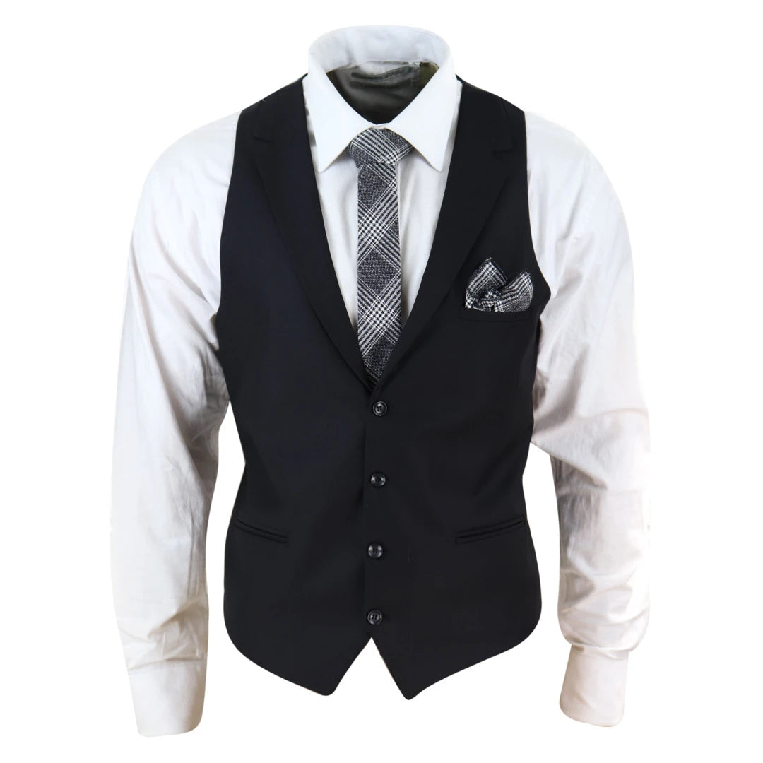 Gilet con Bavero da Uomo stile Elegante Casual Gatsby Blinders anni 20 - Nero - TruClothing.com - 1