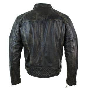 Men's Washed Brown Black Leather Biker Jacket Cross Zip - Aviatrix - 29