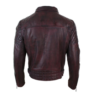 Men's Washed Brown Black Leather Biker Jacket Cross Zip - Aviatrix - 30