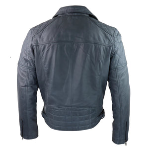 Men's Washed Brown Black Leather Biker Jacket Cross Zip - Aviatrix - 34