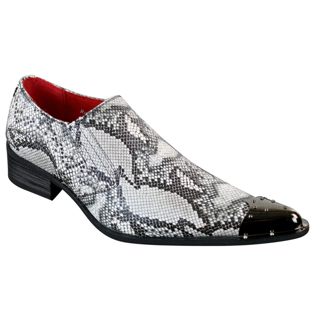Chaussures Western Homme à Bouts Pointus en Métal Cuir Noir Style Crocodile - Rossellini - 1