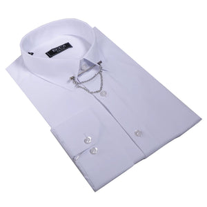 Botón blanco para hombres Down Poplin Camiseta con bar y cadena Classic formal - Ecca - 4