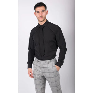Men's White Classic Collar Button Shirt Slim Regular Fit - Black