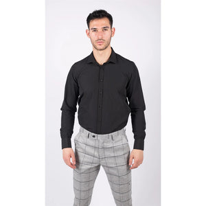 Men's White Classic Collar Button Shirt Slim Regular Fit - Black