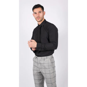 Men's White Classic Collar Button Shirt Slim Regular Fit - Black