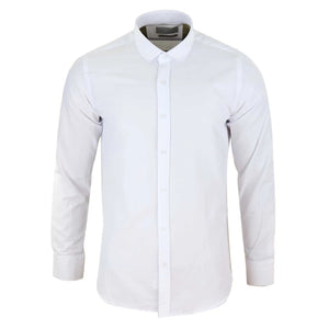 Men's White Classic Round Collar Button Shirt Slim Regular Fit