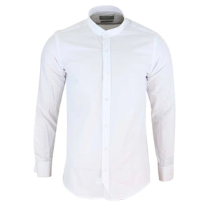 Men's White Nehru Classic Round Removable Collar Button Shirt Slim Regular Fit