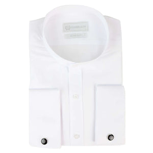 Men's White Nehru Classic Round Removable Collar Button Shirt Slim Regular Fit