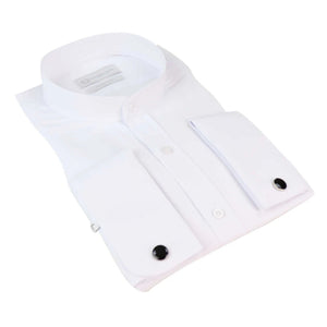 Men's White Nehru Classic Round Removable Collar Button Shirt Slim Regular Fit