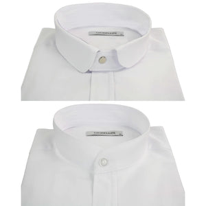 Men's White Nehru Classic Round Removable Collar Button Shirt Slim Regular Fit