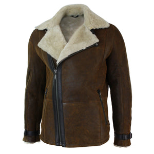 Mittellange taillierte Jacke aus schwarzem Schaffell für Herren mit Kreuzreißverschluss - Infinity Leather - 2