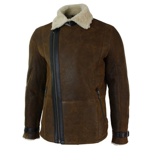 Mittellange taillierte Jacke aus schwarzem Schaffell für Herren mit Kreuzreißverschluss - Infinity Leather - 4