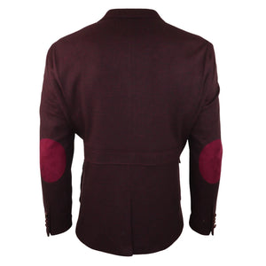 Men's Wool Tweed Jacket Hunting Blazer Check Elbow Patch Wine - TruClothing.com - 5