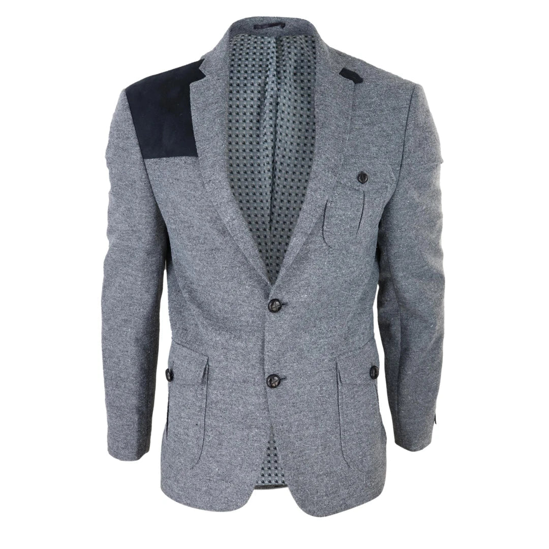 Giacca da Uomo Tweed Misto Lana Stile da Caccia con Toppa sul Gomito - TruClothing.com - 1
