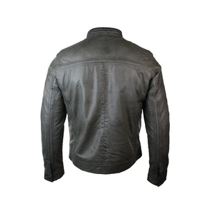 Men's Zipped Biker Jacket Leather Soft Grey - Aviatrix - 4