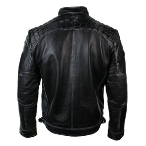 Men's Zipped Short Biker Leather Jacket - Black - Aviatrix - 29