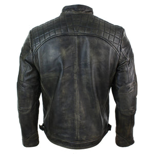 Men's Zipped Short Biker Leather Jacket - Black - Aviatrix - 35