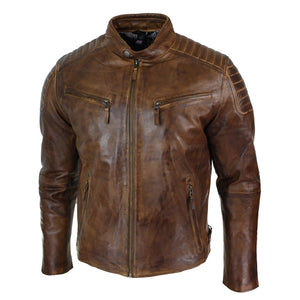 Men's Zipped Short Biker Leather Jacket - Timber - Aviatrix - 18