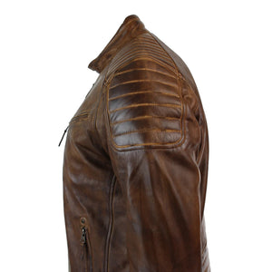 Men's Zipped Short Biker Leather Jacket - Timber - Aviatrix - 19