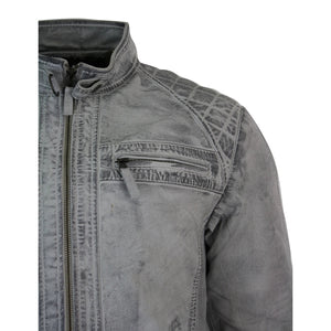Men's Zipped Short Biker Leather Jacket - White - Aviatrix - 38