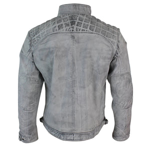 Men's Zipped Short Biker Leather Jacket - White - Aviatrix - 40