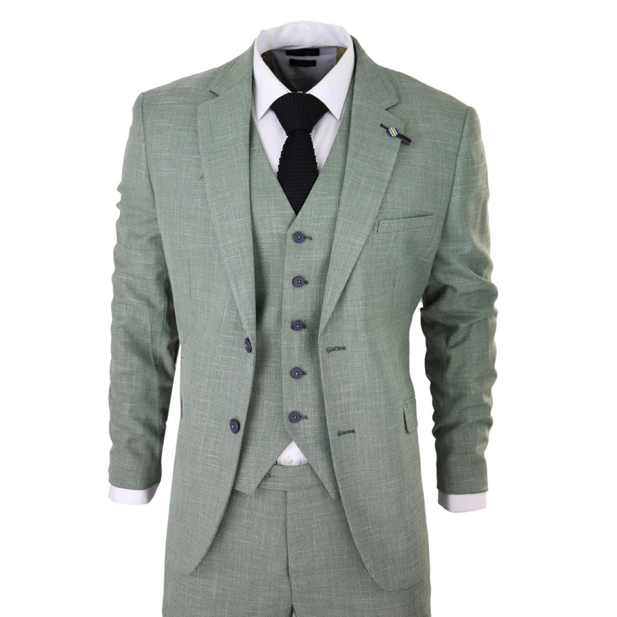 Miami - Traje de 3 Piezas para Hombre Verde Salvia Lino Verano Boda Prom Clásico - House of Cavani - 1