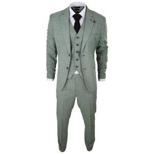 Costume 3 pièces pour homme lin vert sauge coupe ajustée style mariage été fête classique - House of Cavani - 3