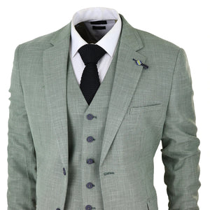 Costume 3 pièces pour homme lin vert sauge coupe ajustée style mariage été fête classique - House of Cavani - 4