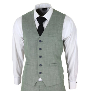 Costume 3 pièces pour homme lin vert sauge coupe ajustée style mariage été fête classique - House of Cavani - 5