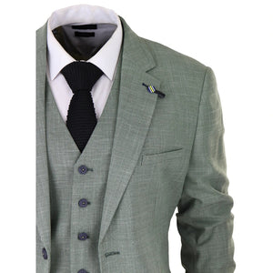 Costume 3 pièces pour homme lin vert sauge coupe ajustée style mariage été fête classique - House of Cavani - 6