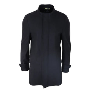 Herren Jacke 3/4 Langer Mantel Abnehmbare Kapuze Smart Casual Winter Warme Wolle - Schwarz - House of Cavani - 4